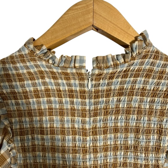 DOEN Medina Smocked Plaid Tiered Puff Sleeve Cottagecore Mini Dress - Picture 7 of 12